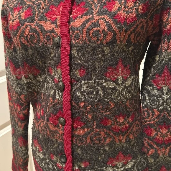 Chessy Lewis Wool Blend Cardigan Sweater in Red & Grey Pattern Size Small - Picture 6 of 7